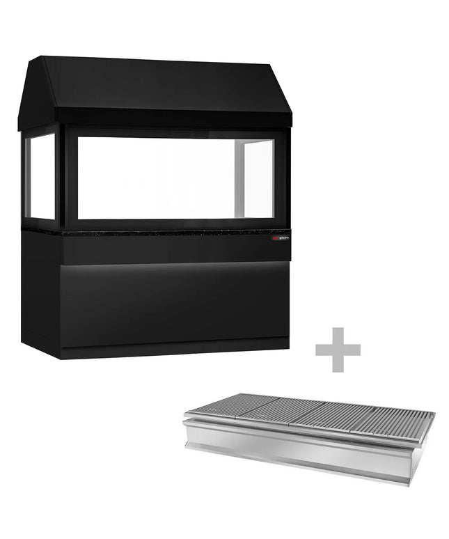 GGM Gastro Charcoal Grill TORONTO - 1900mm - Black Front - Black Granite Worktop - tempered glass front - 4 grill grates