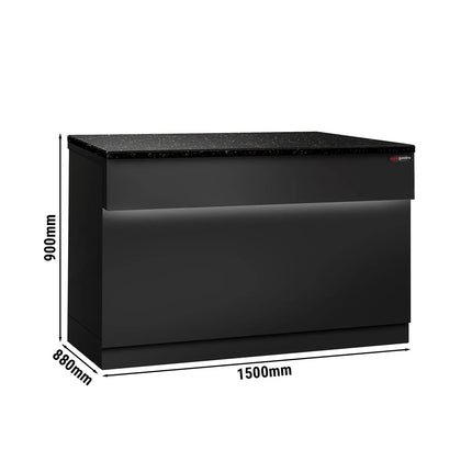 GGM Gastro Checkout Counter TORONTO - 1500mm - Black front panel - Black granite worktop - Matt black finish - Stainless steel body