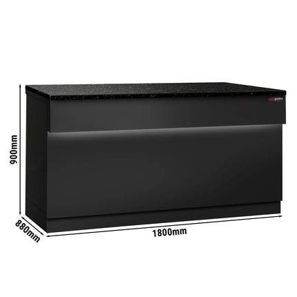 GGM Gastro Checkout Counter TORONTO - 1800mm - Black front panel - Black granite worktop - Matt black finish - Stainless steel body