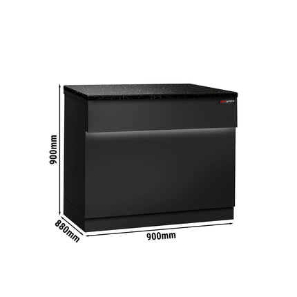 GGM Gastro Checkout Counter TORONTO - 900mm - Black front panel - Black granite worktop - Matt black finish - Stainless steel body