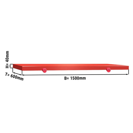 GGM Gastro Chopping Board for Prep Table - 1500x600mm - Thickness: 40mm - HACCP-Compliant - HDPE (PE500) - Red