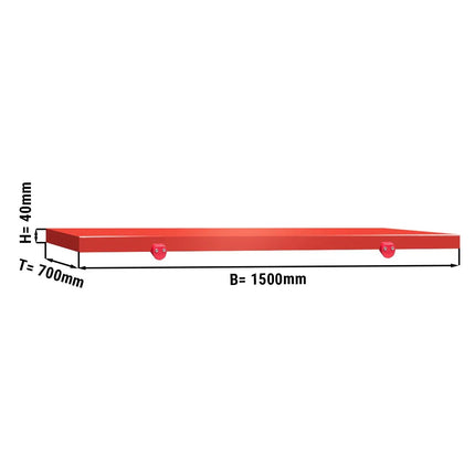 GGM Gastro Chopping Board for Prep Table - 1500x700mm - Thickness: 40mm - HACCP-Compliant - PE500 (HDPE) - Red