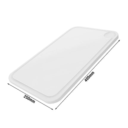 GGM Gastro Chopping Board with Juice Groove - 250x400mm - Thickness: 20mm - HACCP-Compliant - Polyethylene - White