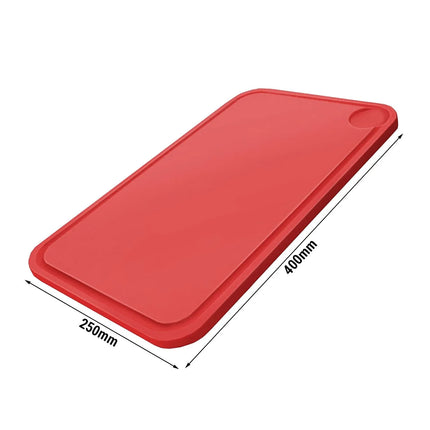GGM Gastro Chopping Board with Juice Groove - 250x400mm - Thickness: 20mm - HACCP-Compliant - Polyethylene - Red