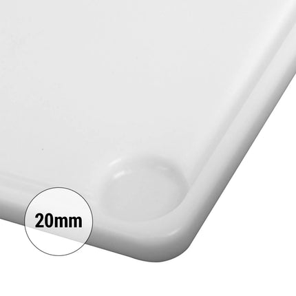 GGM Gastro Chopping Board with Juice Groove - 250x400mm - Thickness: 20mm - HACCP-Compliant - Polyethylene - White