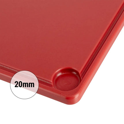 GGM Gastro Chopping Board with Juice Groove - 250x400mm - Thickness: 20mm - HACCP-Compliant - HDPE PE500 - Red