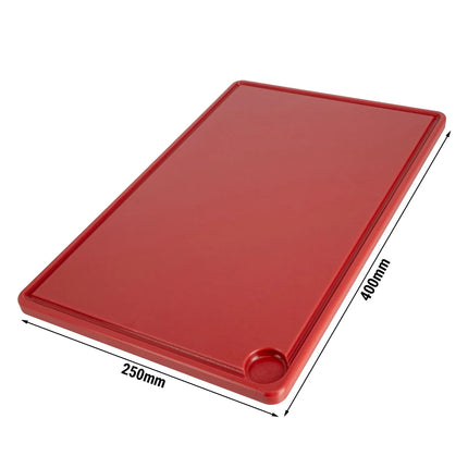 GGM Gastro Chopping Board with Juice Groove - 250x400mm - Thickness: 20mm - HACCP-Compliant - HDPE PE500 - Red