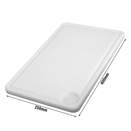 GGM Gastro Chopping Board with Juice Groove - 250x400mm - Thickness: 20mm - HACCP-Compliant - HDPE (PE500) - White