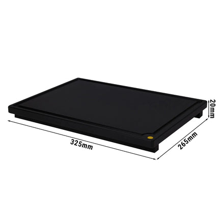 GGM Gastro Chopping Board with Juice Groove - 265x325mm - Thickness: 20mm - HACCP-Compliant - Polyethylene - Black
