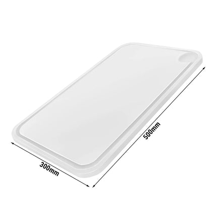 GGM Gastro Chopping Board with Juice Groove - 300x500mm - Thickness: 20mm - HACCP-Compliant - HDPE - White