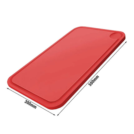 GGM Gastro Chopping Board with Juice Groove - 300x500mm - Thickness: 20mm - HACCP-Compliant - Polyethylene - Red