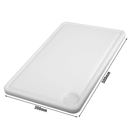 GGM Gastro Chopping Board with Juice Groove - 300x500mm - Thickness: 20mm - HACCP-Compliant - PE500 (HDPE) - White