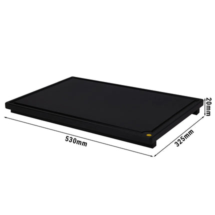 GGM Gastro Chopping Board with Juice Groove - 325x530mm - Thickness: 20mm - HACCP-Compliant - Polyethylene - Black
