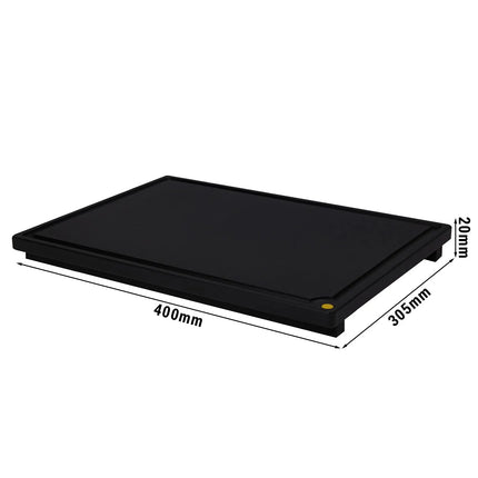 GGM Gastro Chopping Board with Juice Groove - 400x305mm - Thickness: 20mm - HACCP-Compliant - Polyethylene - Black