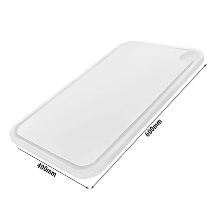 GGM Gastro Chopping Board with Juice Groove - 600x400mm - Thickness: 20mm - HACCP-Compliant - HDPE - White