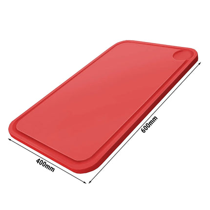 GGM Gastro Chopping Board with Juice Groove - 600x400mm - Thickness: 20mm - HACCP-Compliant - Polyethylene - Red