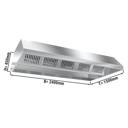 GGM Gastro Chụp Hút Mùi Gắn Trần - 2400mm - Kèm Bộ Lọc Vách Ngăn & Đèn LED