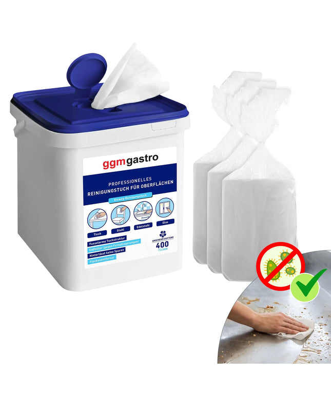 GGM Gastro Cleaning & All-Purpose Wipes - 1600wipes - Degreasing - Streak-free - Low-lint - Refillable dispenser with resealable lid - incl. 1 dispenser & 3 refill packs