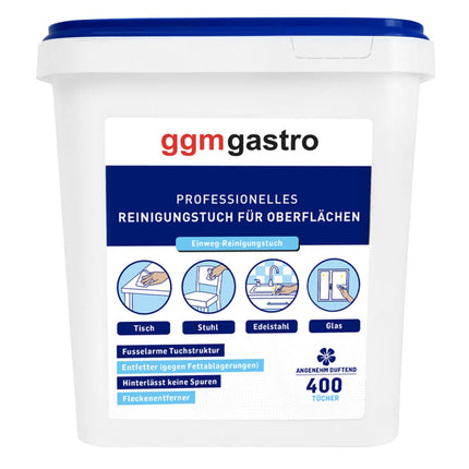 GGM Gastro Cleaning & All-Purpose Wipes - 1600wipes - Degreasing - Streak-free - Low-lint - Refillable dispenser with resealable lid - incl. 1 dispenser & 3 refill packs