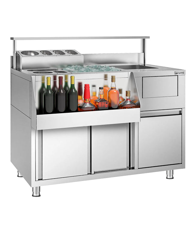 GGM Gastro Cocktail Prep Table - Stainless Steel - 1200x720mm - with 2 sliding doors