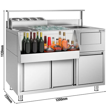 GGM Gastro Cocktail Prep Table - Stainless Steel - 1200x720mm - with 2 sliding doors