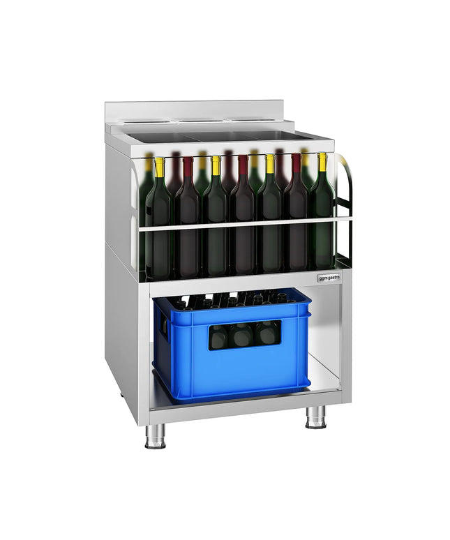 GGM Gastro Cocktail Station - Stainless Steel - 600x600mm - with 3 sink bowls & bottle holder