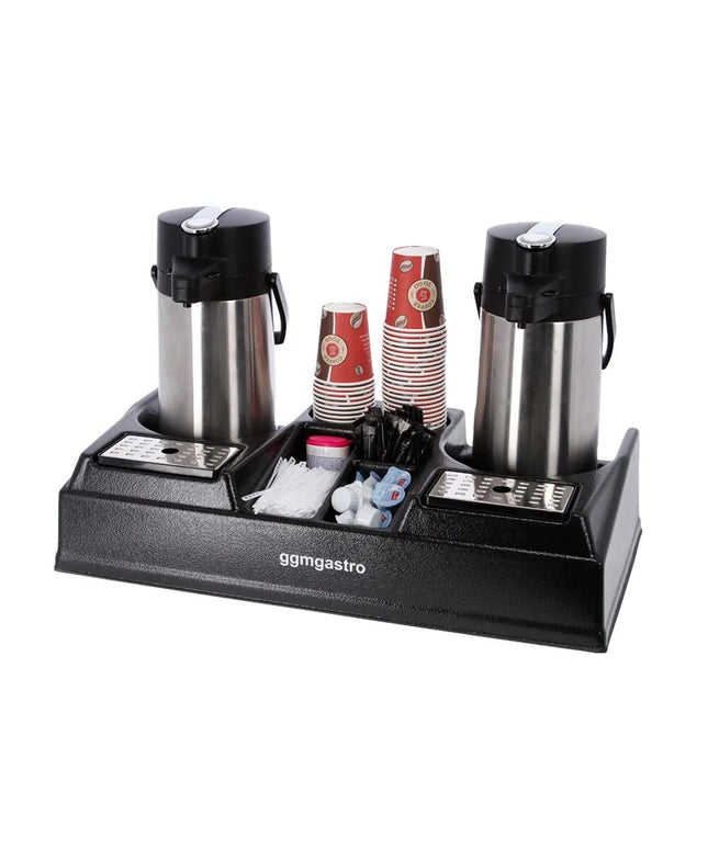 GGM Gastro Coffee Station for 2 Insulated Jugs - with 5 Storage Compartments - Plastic - 665x330x145mm - incl. 2 plastic inserts & drip trays
