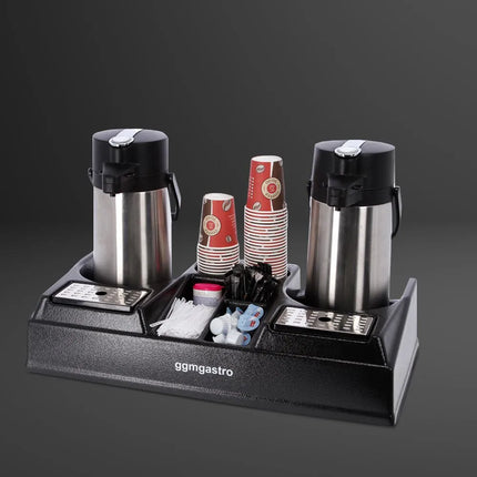 GGM Gastro Coffee Station for 2 Insulated Jugs - with 5 Storage Compartments - Plastic - 665x330x145mm - incl. 2 plastic inserts & drip trays