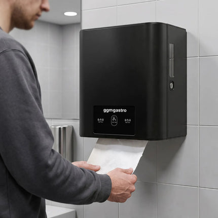 GGM Gastro Commercial Automatic Hand Towel Roll Dispenser - with Sensor - Stainless Steel - Black