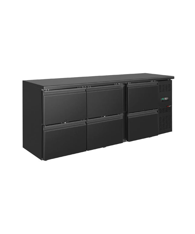 GGM Gastro Commercial Back Bar Bottle Cooler ECO - 2002x513mm - with 6 Drawers - 386L - Black