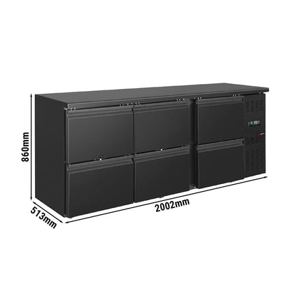 GGM Gastro Commercial Back Bar Bottle Cooler ECO - 2002x513mm - with 6 Drawers - 386L - Black