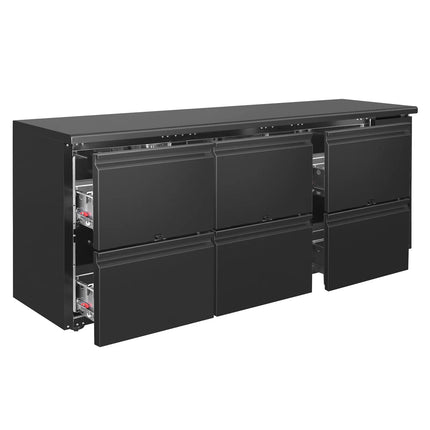 GGM Gastro Commercial Back Bar Bottle Cooler ECO - 2002x513mm - with 6 Drawers - 386L - Black