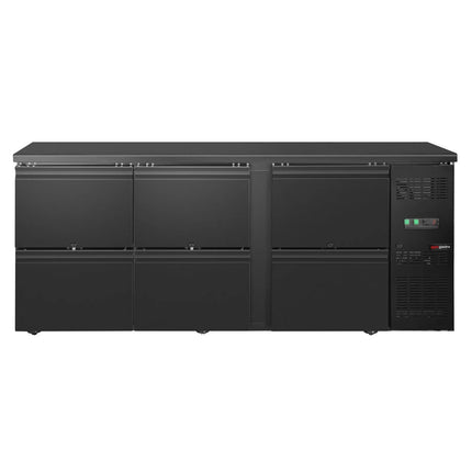 GGM Gastro Commercial Back Bar Bottle Cooler ECO - 2002x513mm - with 6 Drawers - 386L - Black