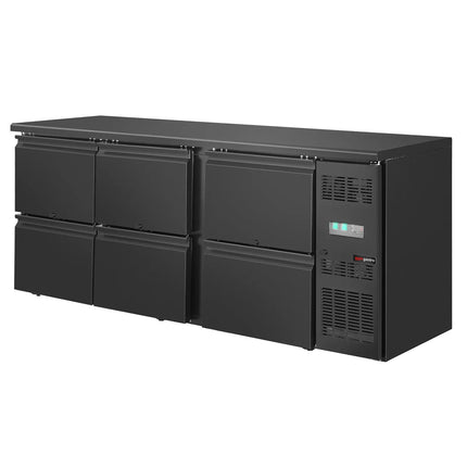 GGM Gastro Commercial Back Bar Bottle Cooler ECO - 2002x513mm - with 6 Drawers - 386L - Black