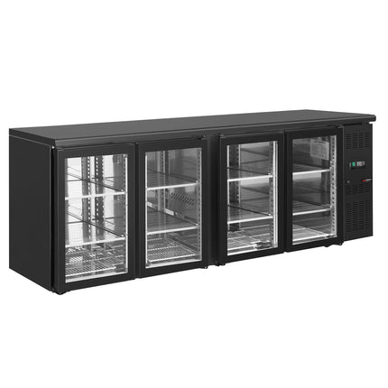 GGM Gastro Commercial Back Bar Bottle Cooler ECO - 2542x513mm - 518L - with 4 Hinged Glass Doors - Black