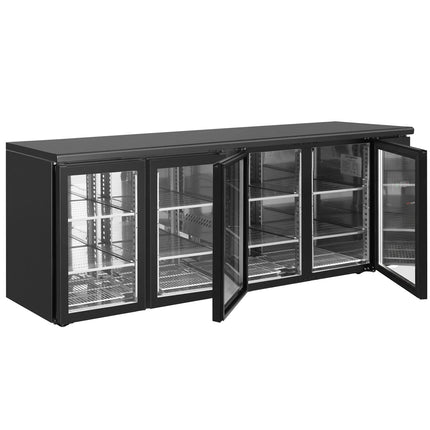 GGM Gastro Commercial Back Bar Bottle Cooler ECO - 2542x513mm - 518L - with 4 Hinged Glass Doors - Black