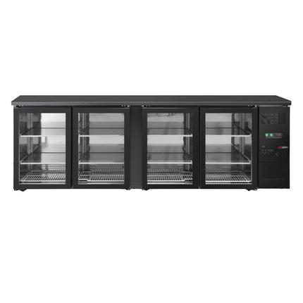 GGM Gastro Commercial Back Bar Bottle Cooler ECO - 2542x513mm - 518L - with 4 Hinged Glass Doors - Black
