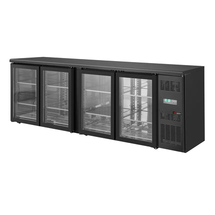 GGM Gastro Commercial Back Bar Bottle Cooler ECO - 2542x513mm - 518L - with 4 Hinged Glass Doors - Black