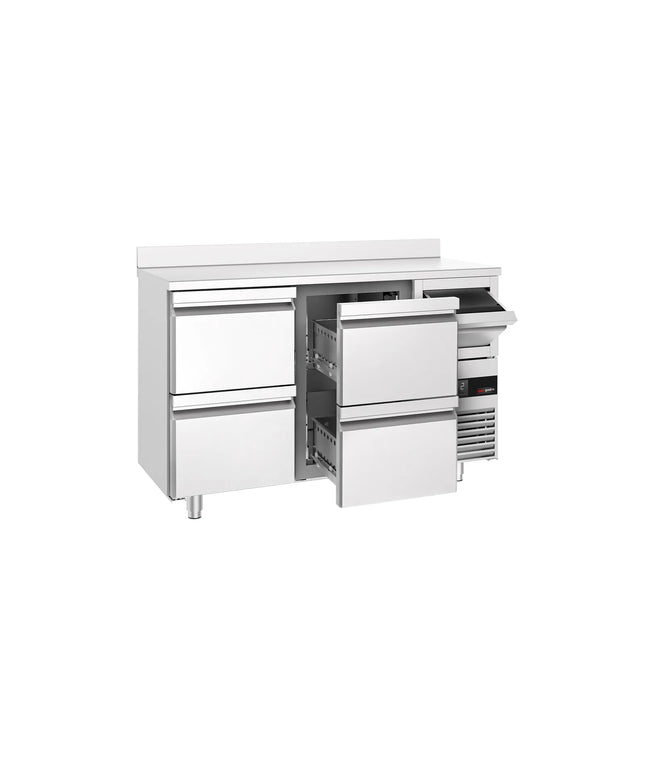 GGM Gastro Commercial Back Bar Bottle Cooler PREMIUM - 1580x600x1150mm - with 4 Drawers, upstand & knock box for coffee