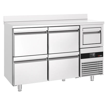 GGM Gastro Commercial Back Bar Bottle Cooler PREMIUM - 1580x600x1150mm - with 4 Drawers, upstand & knock box for coffee