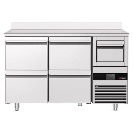 GGM Gastro Commercial Back Bar Bottle Cooler PREMIUM - 1580x600x1150mm - with 4 Drawers, upstand & knock box for coffee