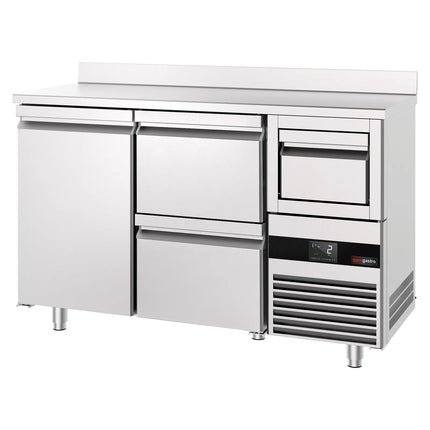 GGM Gastro Commercial Back Bar Bottle Cooler PREMIUM - 1580x600x1150mm - with 1 Door & 2 Drawers, upstand & knock box for coffee - Stainless Steel