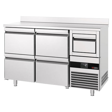 GGM Gastro Commercial Back Bar Bottle Cooler PREMIUM - 1580x600x1150mm - with 4 Drawers, upstand & knock box for coffee