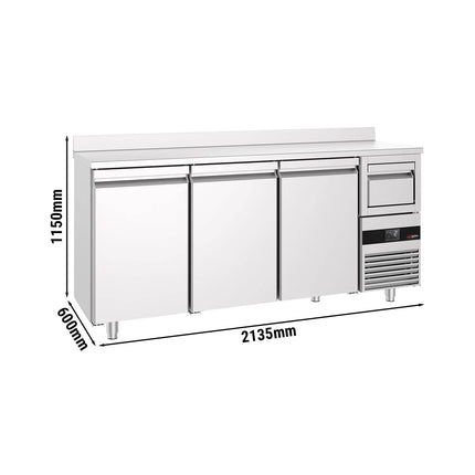 GGM Gastro Commercial Back Bar Bottle Cooler PREMIUM - 2135x600x1150mm - 570L - with 3 Hinged Glass Doors, upstand & knock box for coffee - Stainless Steel