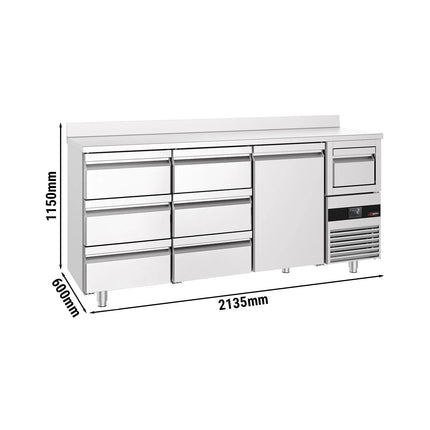 GGM Gastro Commercial Back Bar Bottle Cooler PREMIUM - 2135x600x1150mm - 570L - with 1 Solid Door & 6 Drawers, upstand & knock box for coffee - Stainless Steel