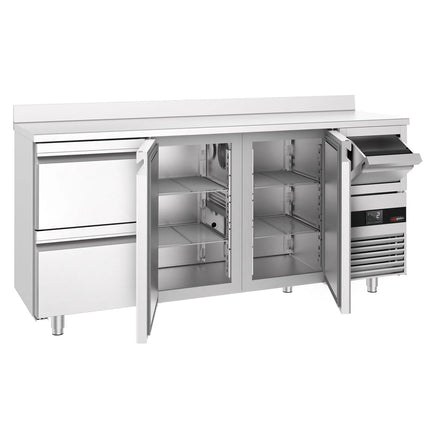 GGM Gastro Commercial Back Bar Bottle Cooler PREMIUM - 2135x600x1150mm - 570L - with 2 Doors & 2 Drawers, upstand & knock box for coffee - Stainless Steel