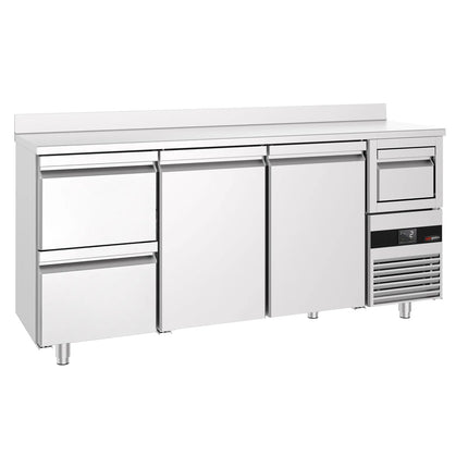 GGM Gastro Commercial Back Bar Bottle Cooler PREMIUM - 2135x600x1150mm - 570L - with 2 Doors & 2 Drawers, upstand & knock box for coffee - Stainless Steel