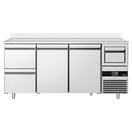 GGM Gastro Commercial Back Bar Bottle Cooler PREMIUM - 2135x600x1150mm - 570L - with 2 Doors & 2 Drawers, upstand & knock box for coffee - Stainless Steel