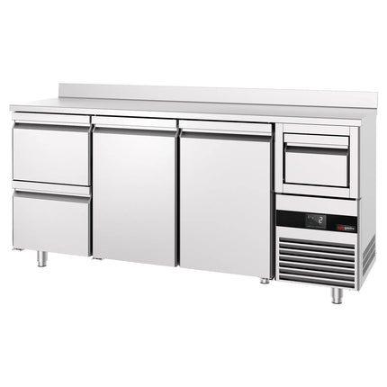 GGM Gastro Commercial Back Bar Bottle Cooler PREMIUM - 2135x600x1150mm - 570L - with 2 Doors & 2 Drawers, upstand & knock box for coffee - Stainless Steel