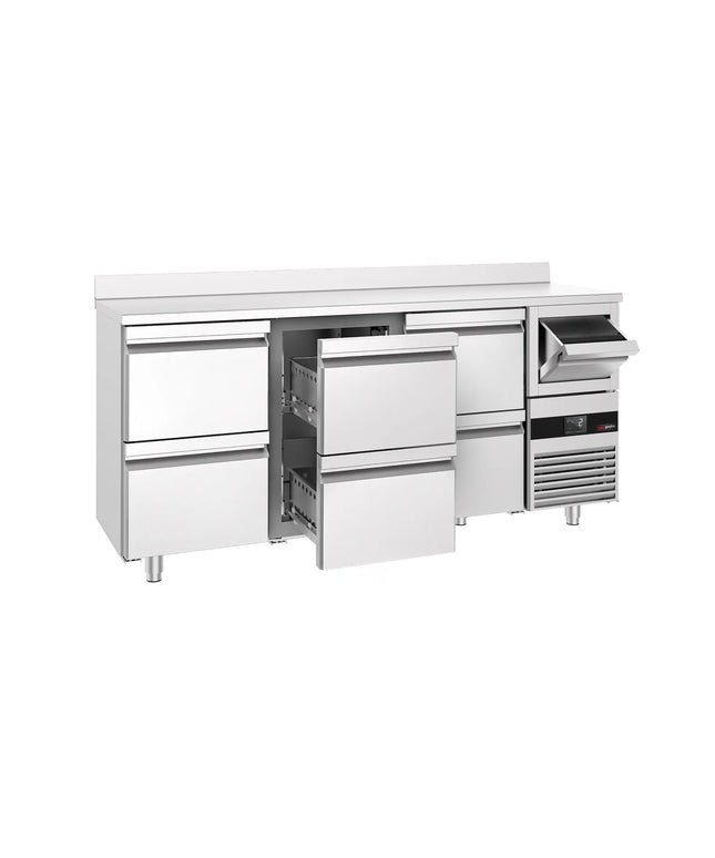 GGM Gastro Commercial Back Bar Bottle Cooler PREMIUM - 2135x600x1150mm - with 6 Drawers, upstand & knock box for coffee - 570L